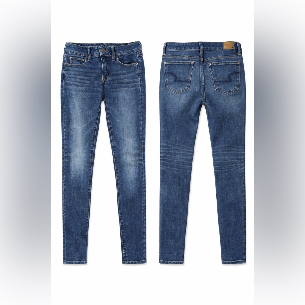American Eagle Stretch Skinny Jeans Size 2 Medium Wash Classic Low Rise Denim - Picture 2 of 2